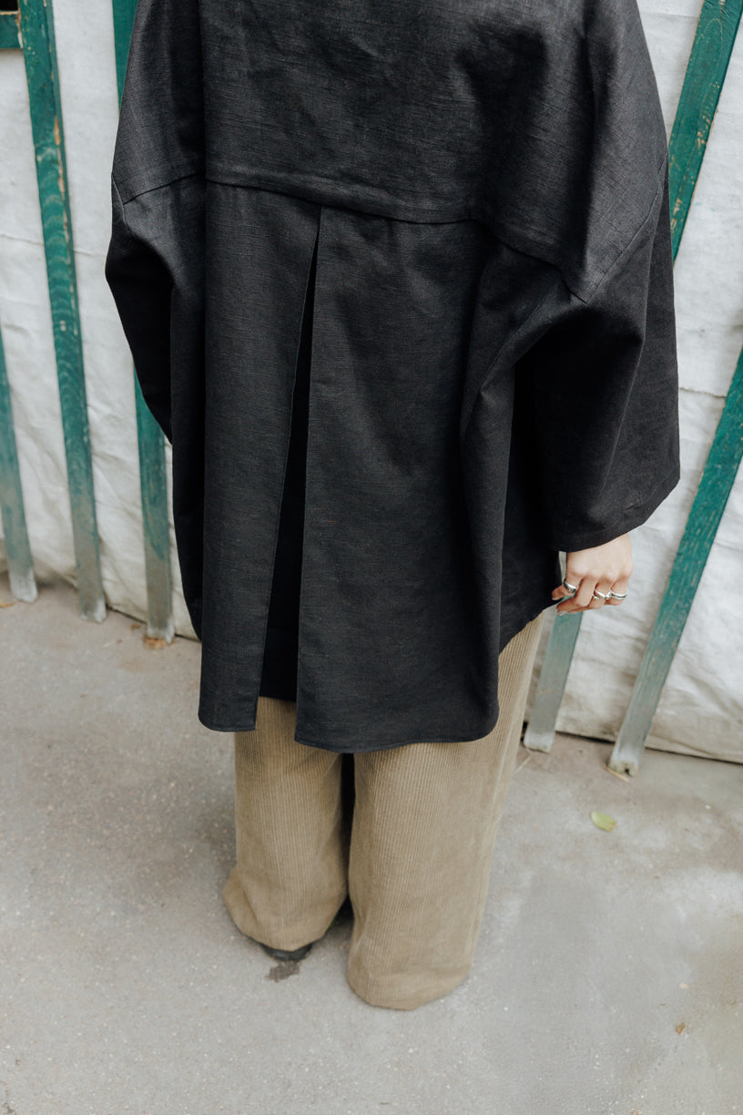 Chemise double broderie au fil de soie noir