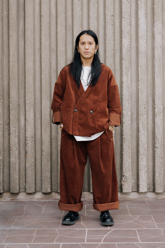 Brown straight velvet pants