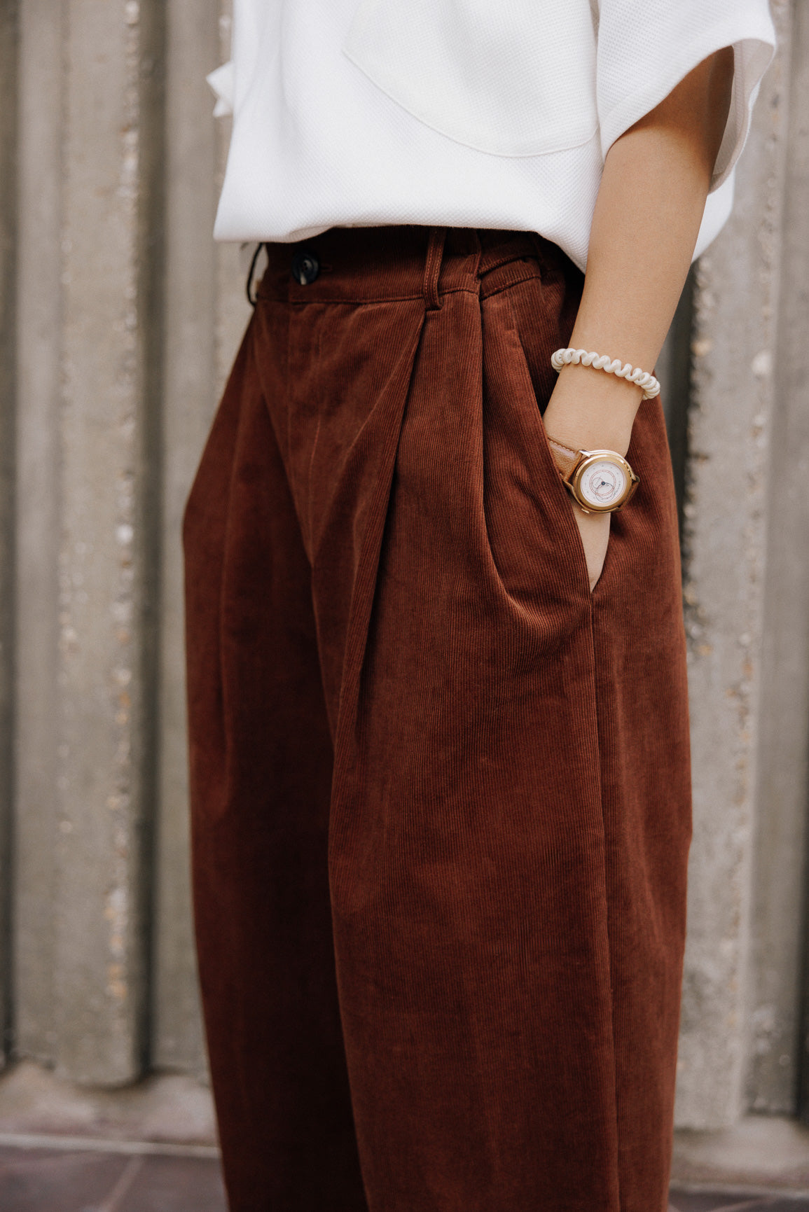 Pantalon droit marron en velours
