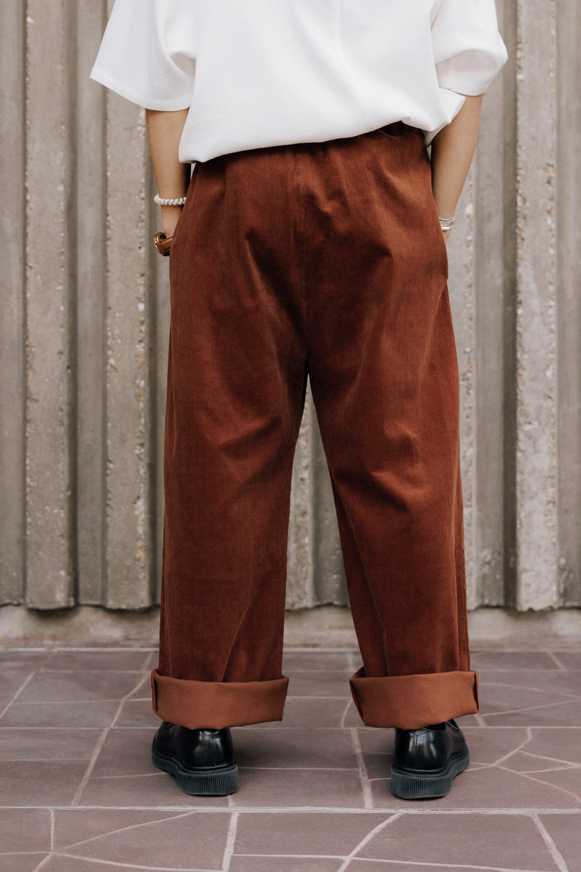 Pantalon droit marron en velours