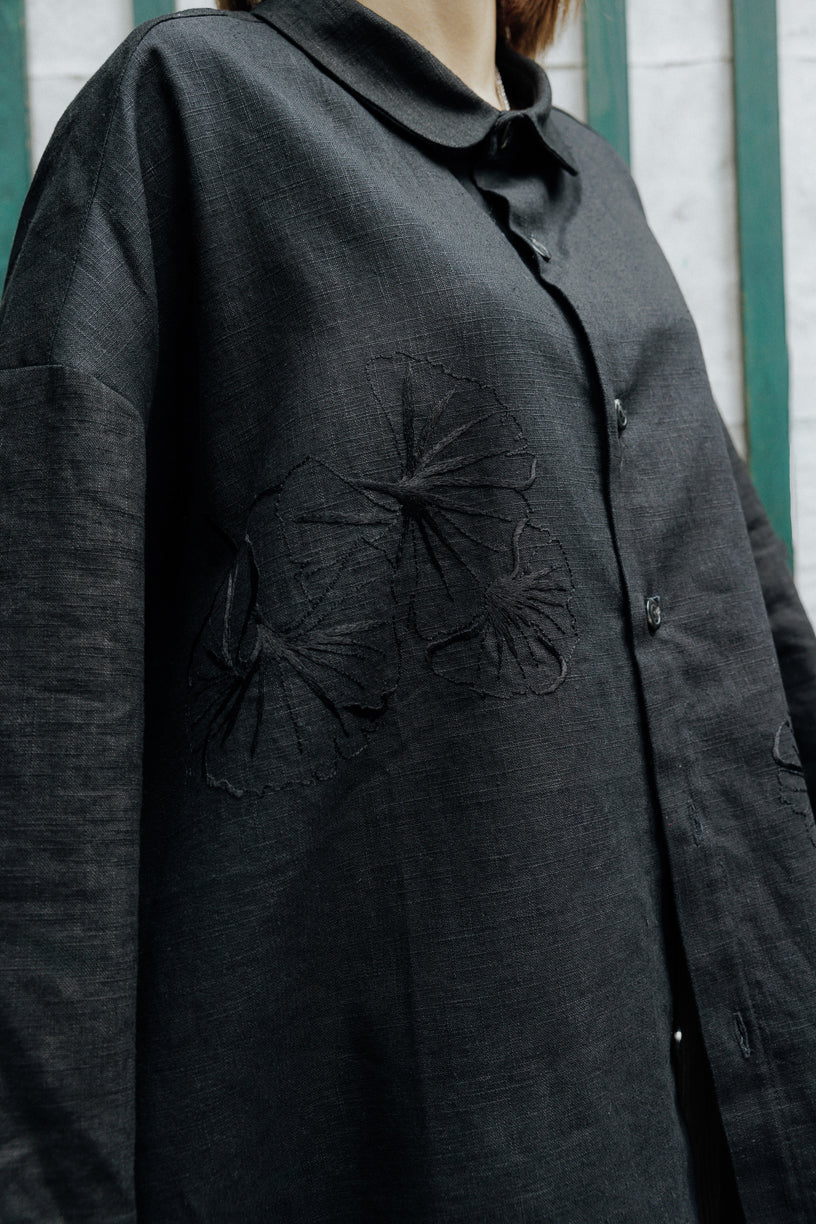 Chemise double broderie au fil de soie noir