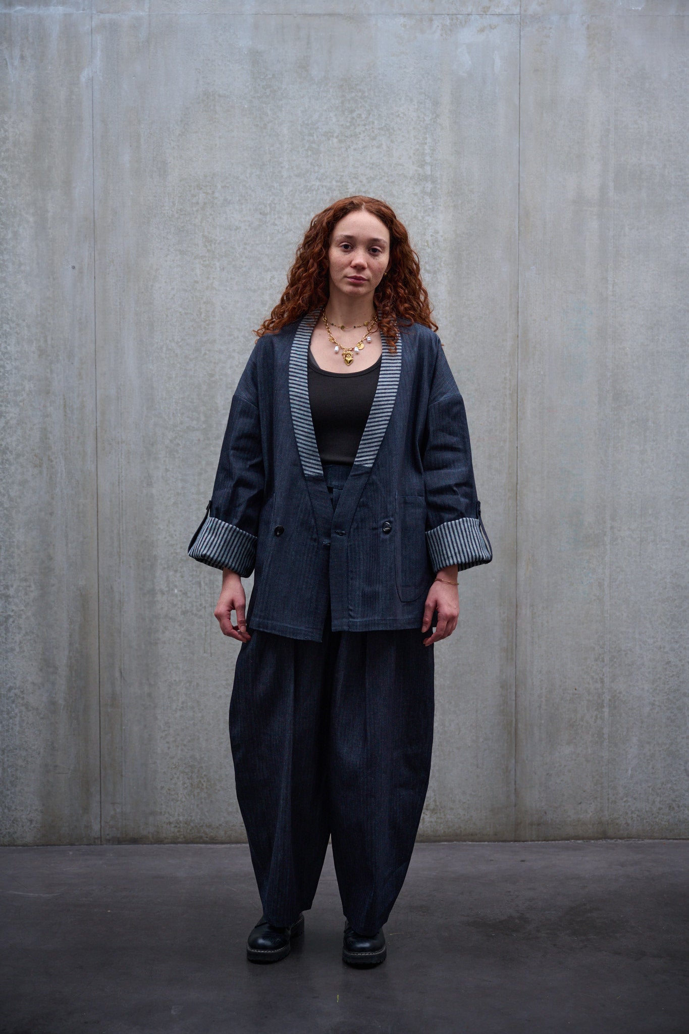 Striped denim circular pants