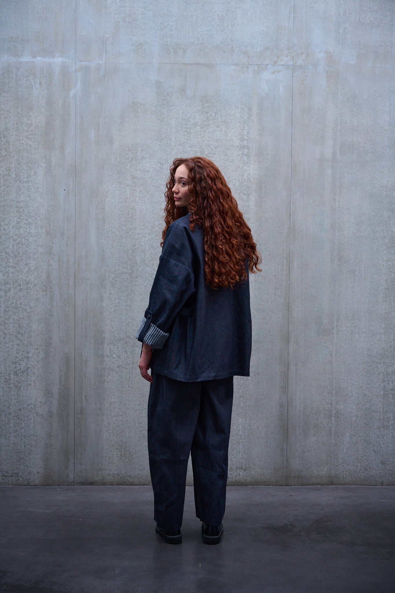 Striped denim circular pants