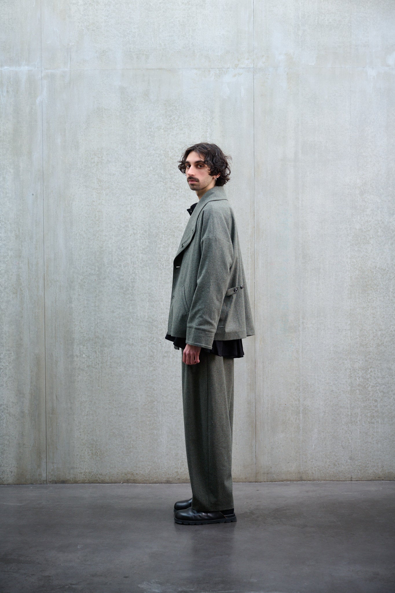 Veste Gunbai gris chinée en flanelle de laine