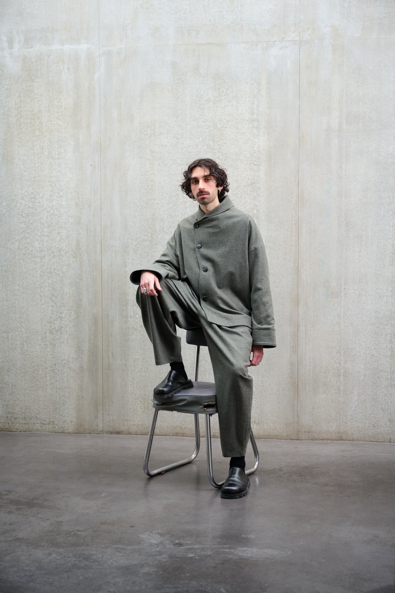 Veste Gunbai gris chinée en flanelle de laine