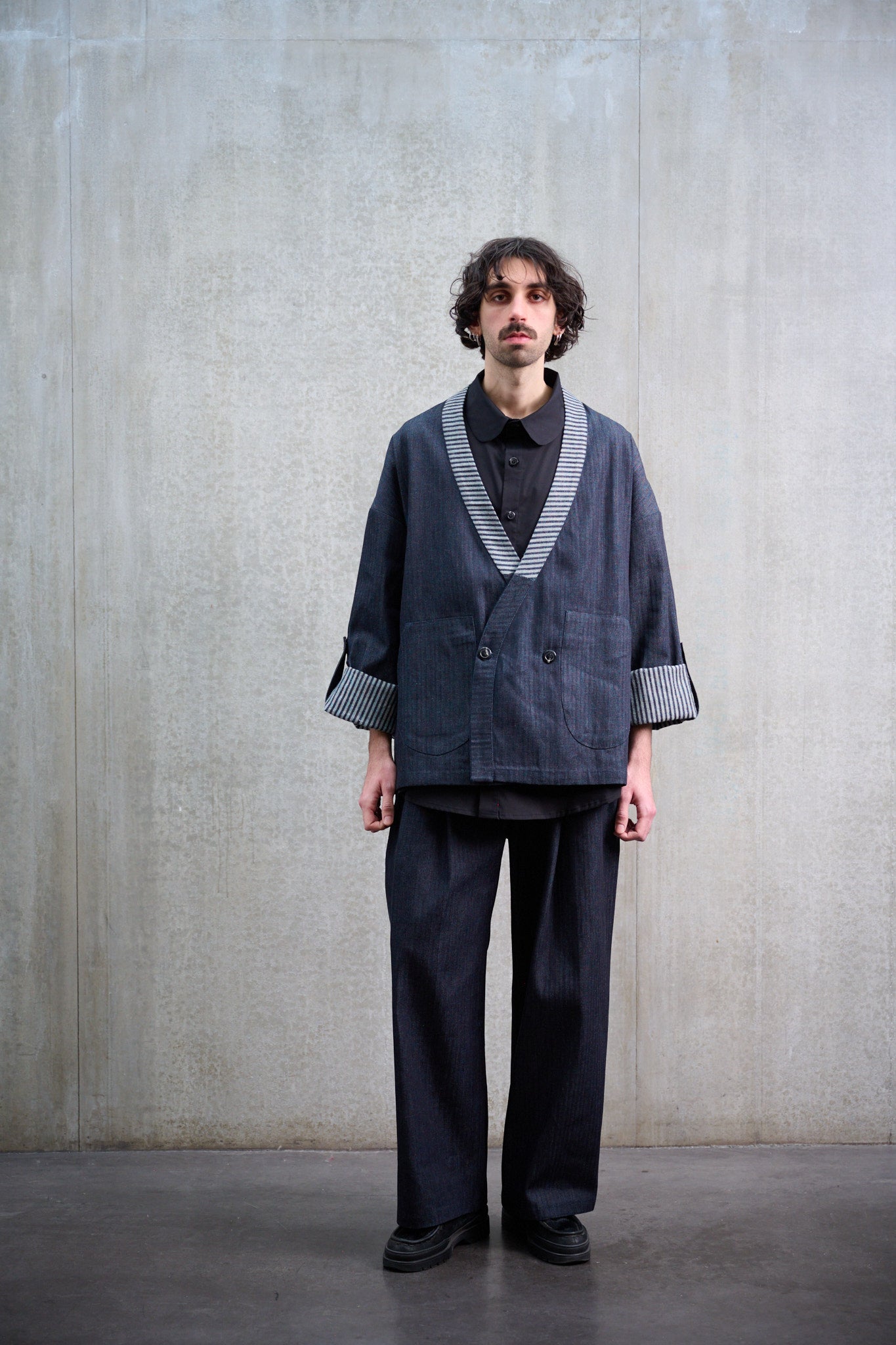 Pants droit denim rayé