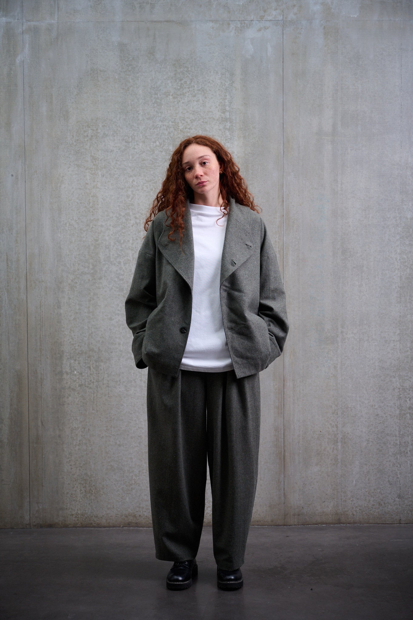 Veste Gunbai gris chinée en flanelle de laine