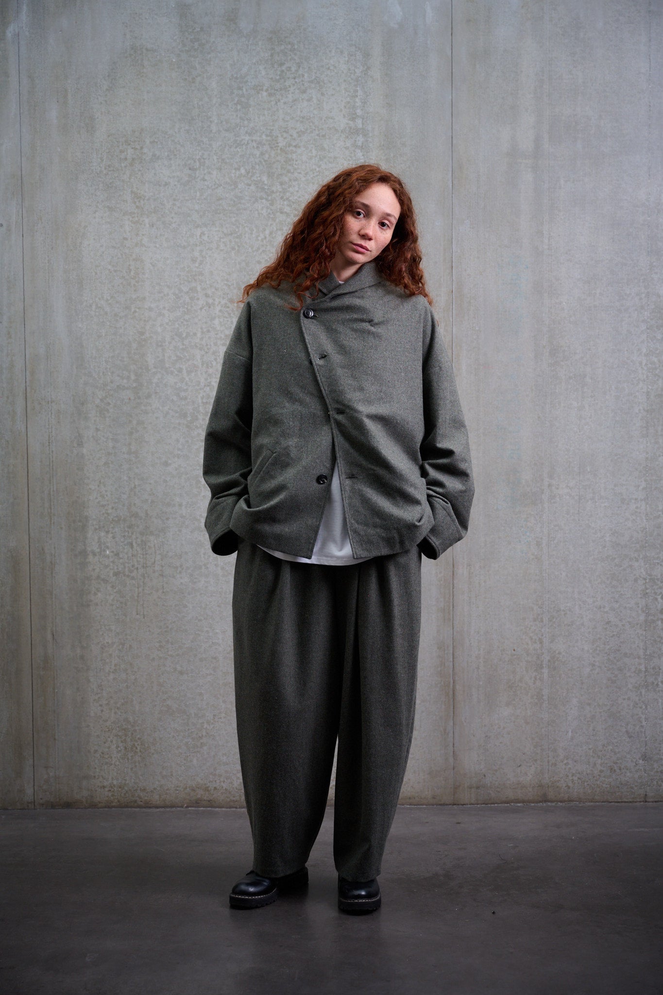 Veste Gunbai gris chinée en flanelle de laine