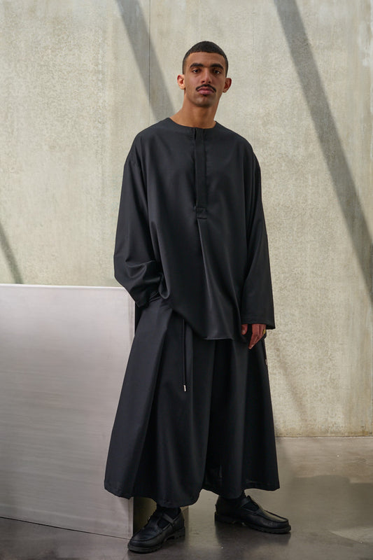 HAKAMA - Jupe culotte en laine froide noire