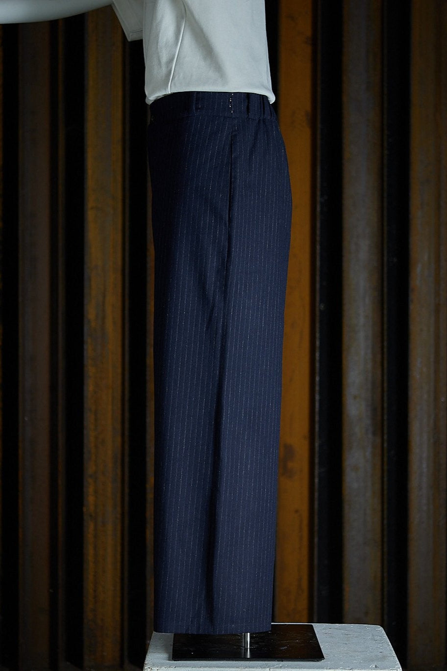 Midnight blue striped straight pants