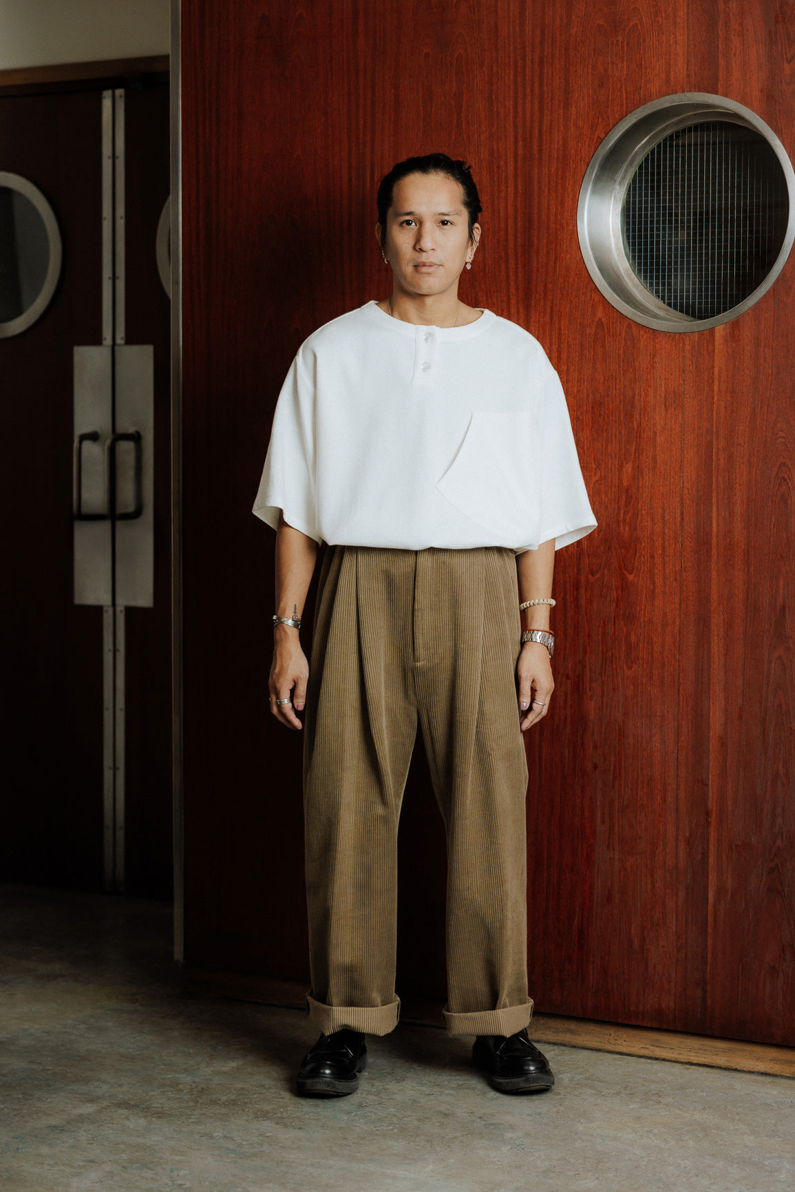 Olive beige straight velvet pants