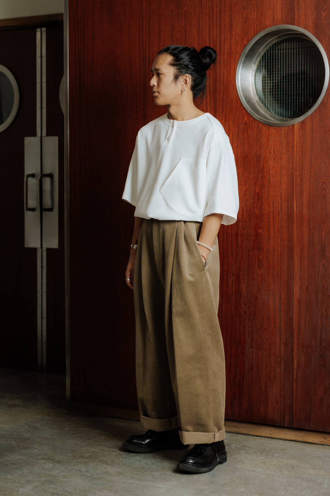 Olive beige straight velvet pants
