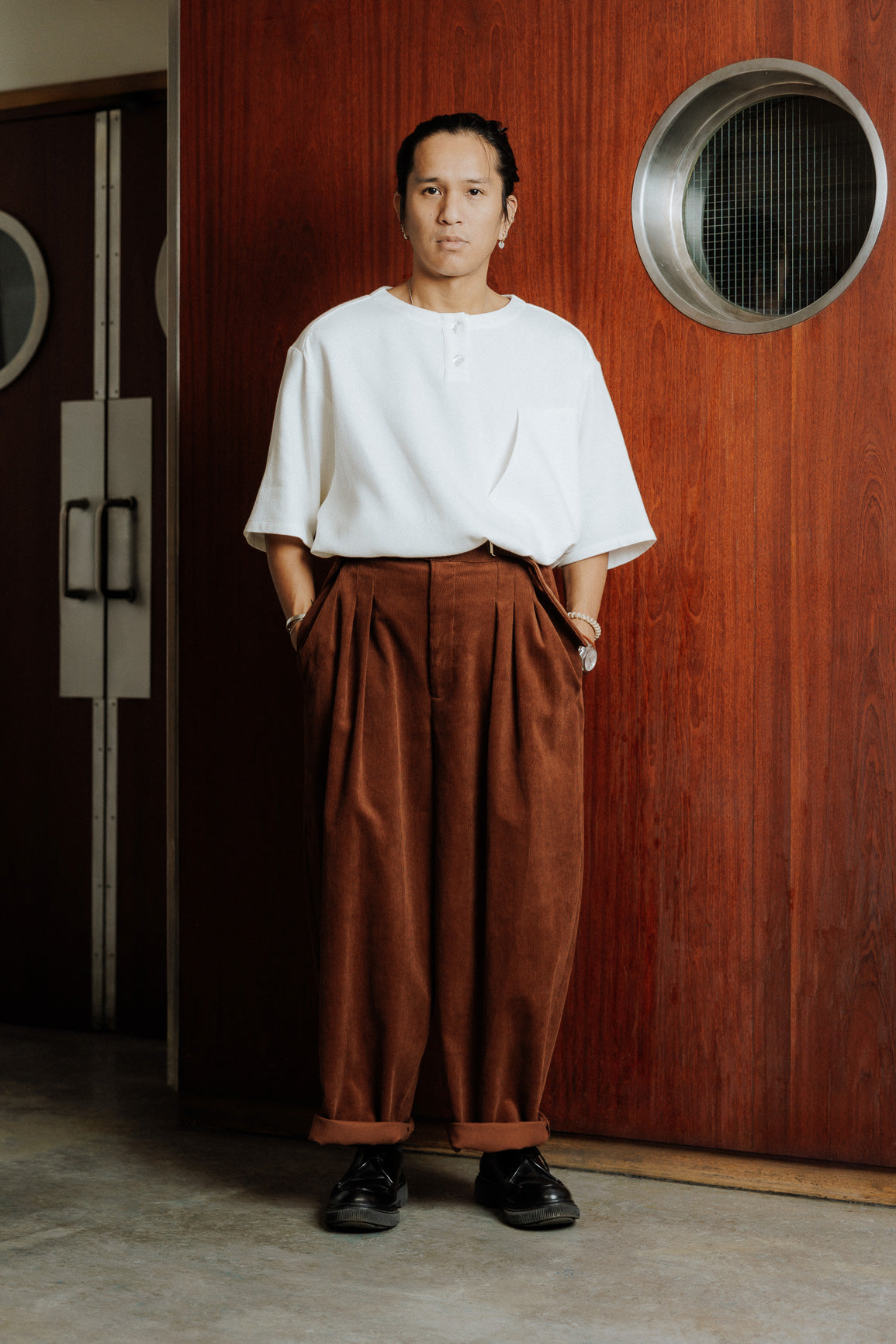 Brown velvet circular pants