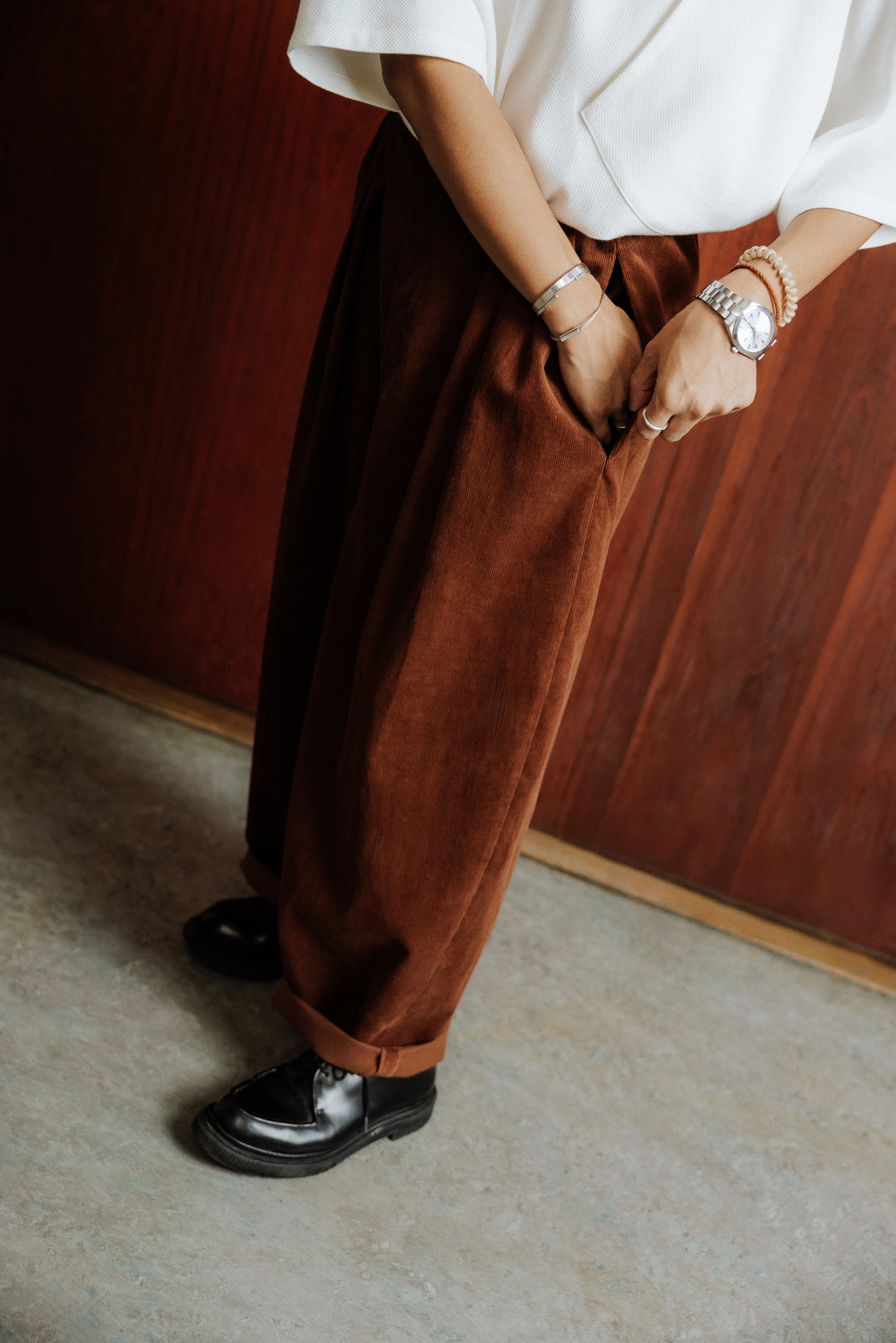 Brown velvet circular pants