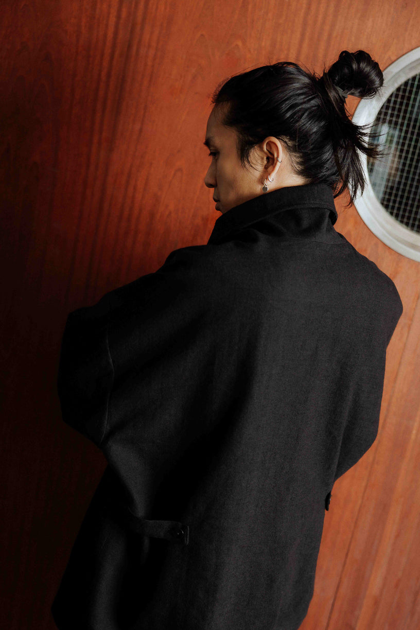 Veste Gunbai noir en laine et lin