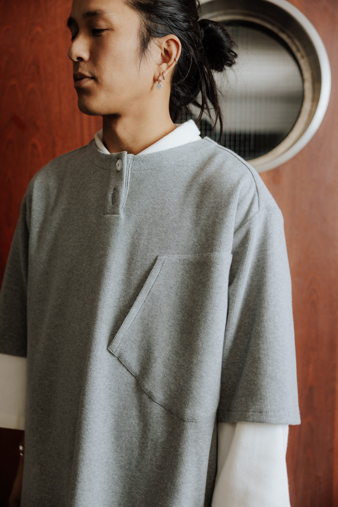 Chemise Popover grise en molleton cotelé