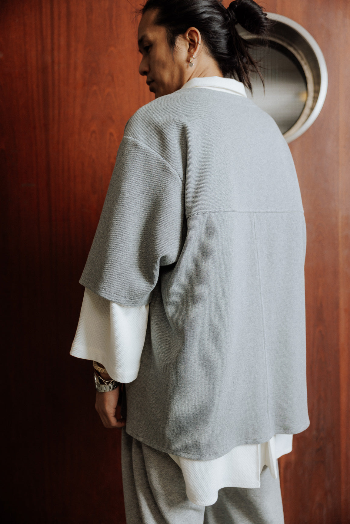 Chemise Popover grise en molleton cotelé