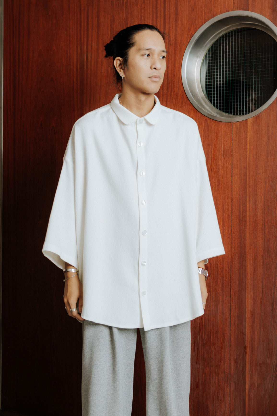 White honeycomb rounded shirt