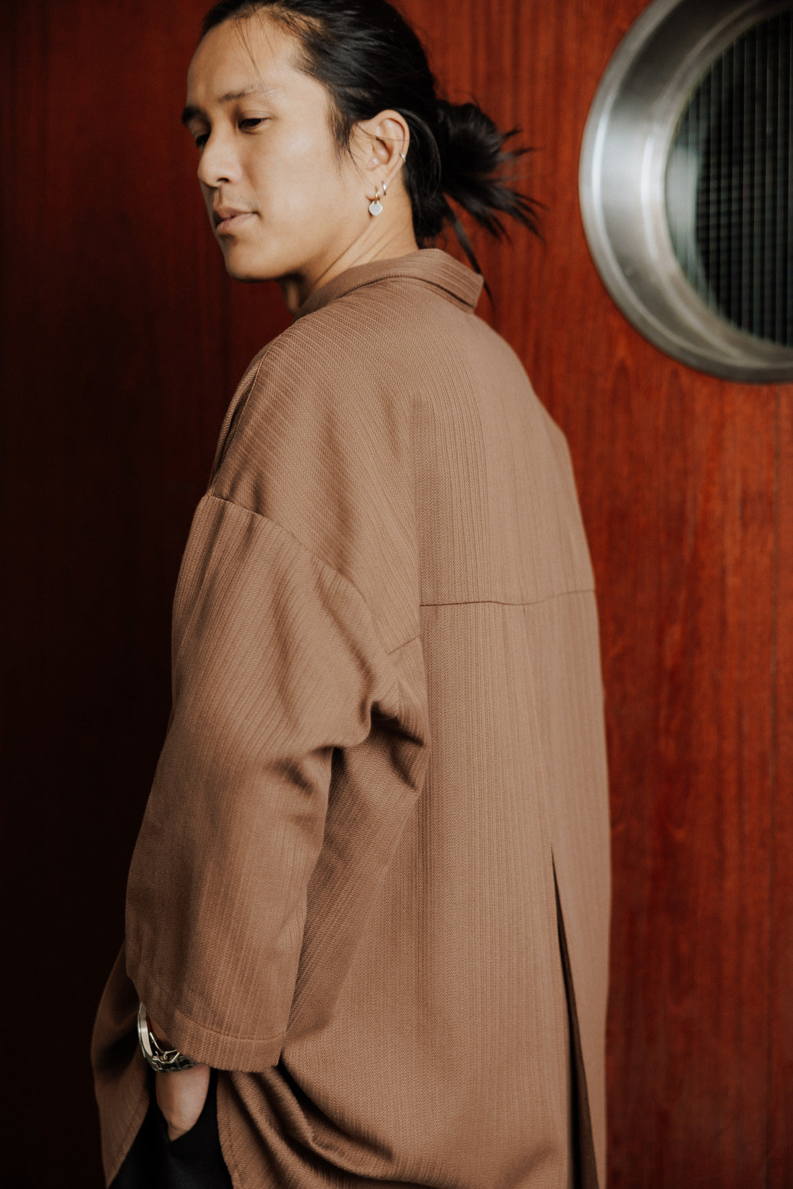Brown rounded herringbone shirt