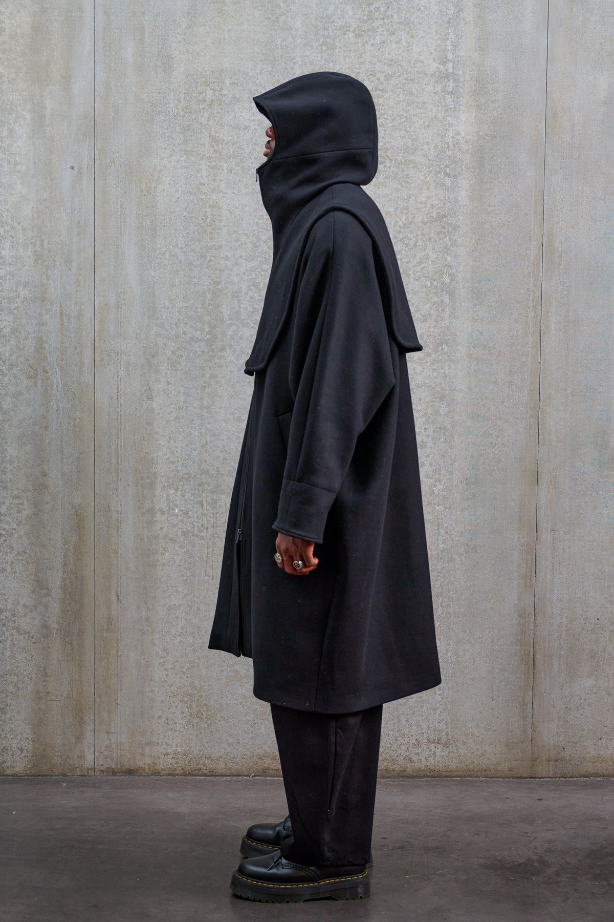 DO - Black Wool Double-Zip Hooded Bib