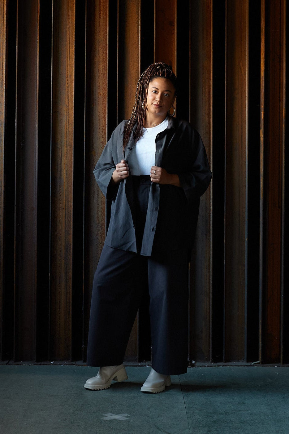 Pantalon droit brun à rayures tennis