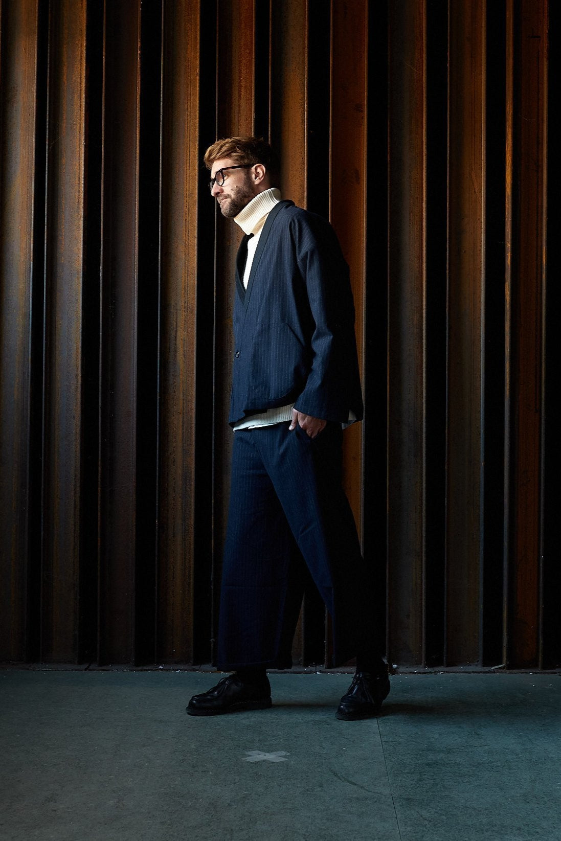 Midnight blue striped straight pants