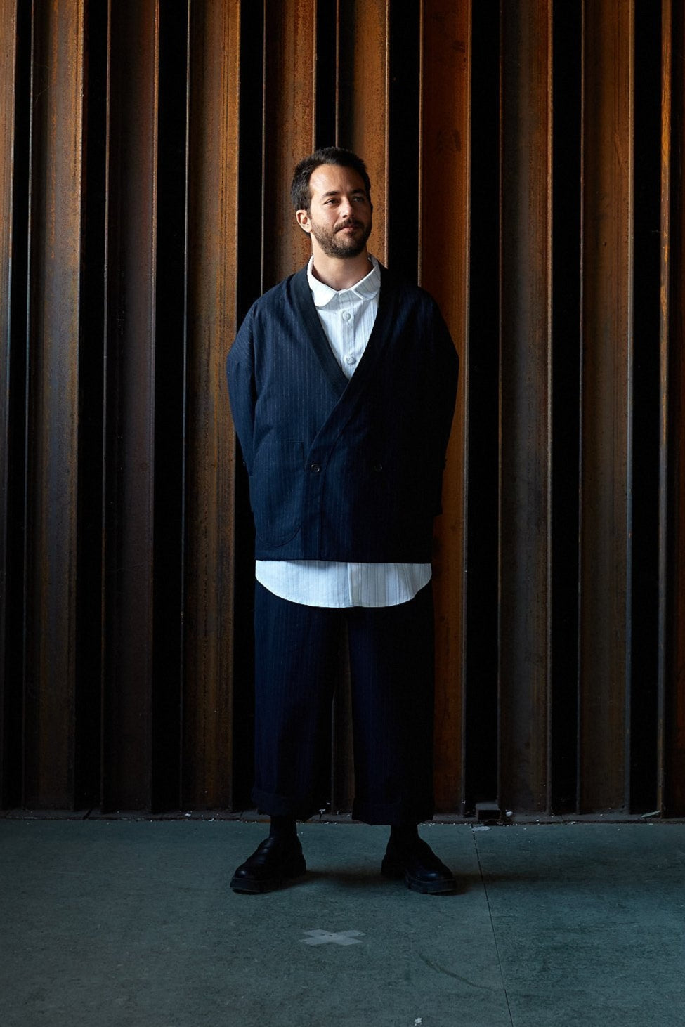 Midnight blue striped straight pants